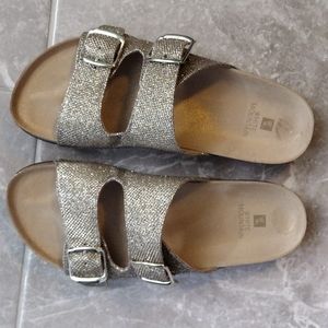 Gold sandals- White Mountain, size 9, buckles